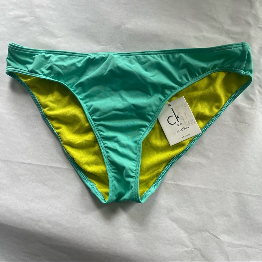 NWT large Calvin Klein teal/yellow bikini bottoms